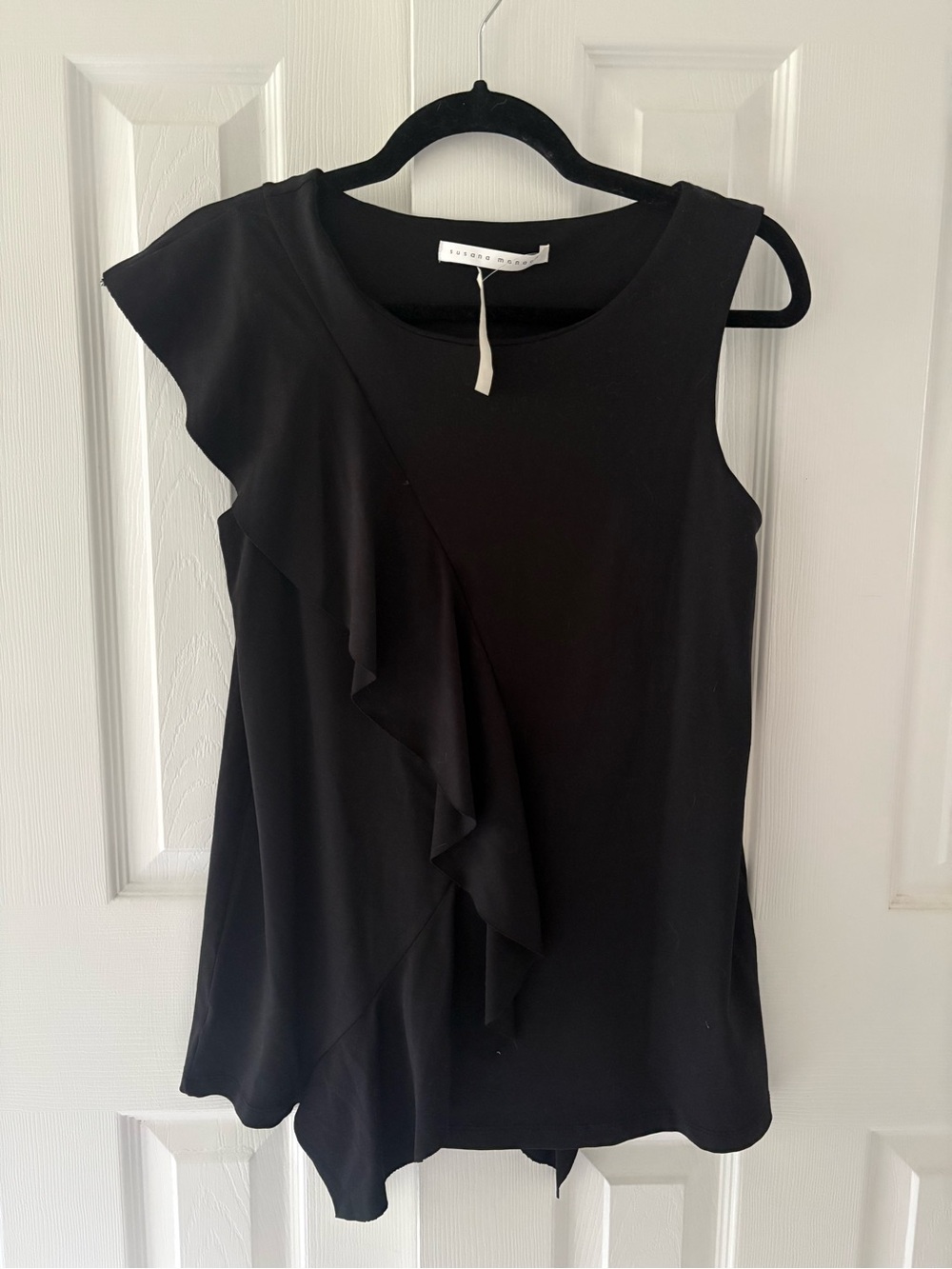 NWT Susana Monaco Black Ruffle Detail Sleeveless Top Tank - Medium